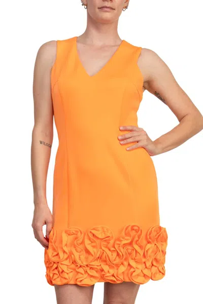 Donna Ricco Women's V Neck Sleeveless Zipper Back Ruffled Hem Scuba Dress In Tangerine In Orange