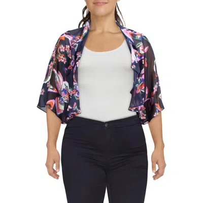 Donna Ricco Womens Chiffon Open Front Blouse In Blue