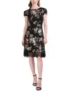 DONNA RICCO WOMENS FLORAL PRINT KNEE LENGTH FIT & FLARE DRESS