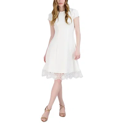 Donna Ricco Womens Lace Trim Cap Sleeve Midi Dress