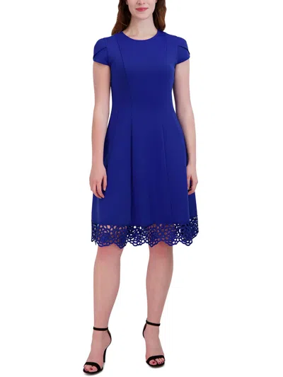 Donna Ricco Womens Lace Trim Cap Sleeve Midi Dress In Blue