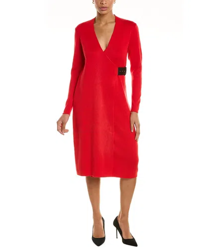 Donna Ricco Wrap Sweaterdress In Red