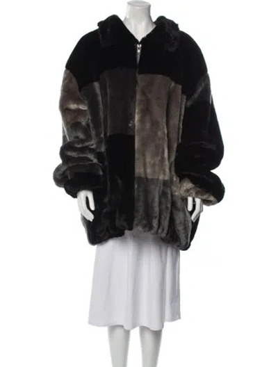 Pre-owned Donna Salyers Colorblock Pattern Faux Fur Coat W/ Tags In Black