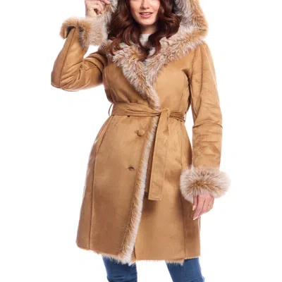 Donna Salyers Fabulous-furs Donna Salyers Fabulous Furs Sundown Faux Fur & Faux Suede Belted Coat In Tobacco