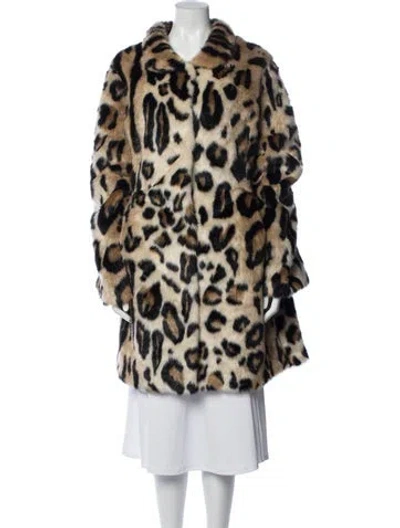 Pre-owned Donna Salyers Faux Fur Animal Print Faux Fur Coat In Neutrals