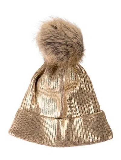 Pre-owned Donna Salyers Faux Fur Beanie W/tags In Gold/metallic