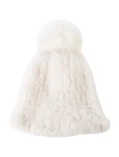 Pre-owned Donna Salyers Faux Fur Knit Beanie In White