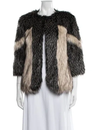 Pre-owned Donna Salyers Faux Fur Patterned Faux Fur Jacket In Black