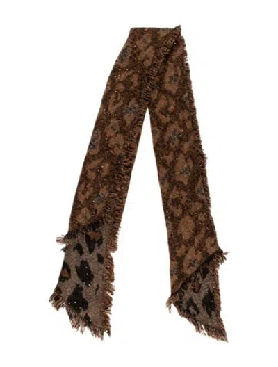 Pre-owned Donna Salyers Faux Fur Printed Scarf W/ Tags In Brown