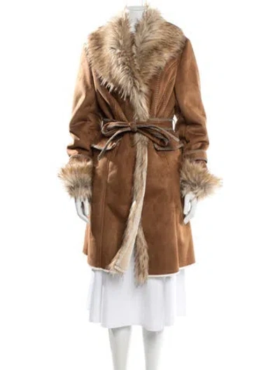 Pre-owned Donna Salyers Leather Faux Fur Jacket In Brown