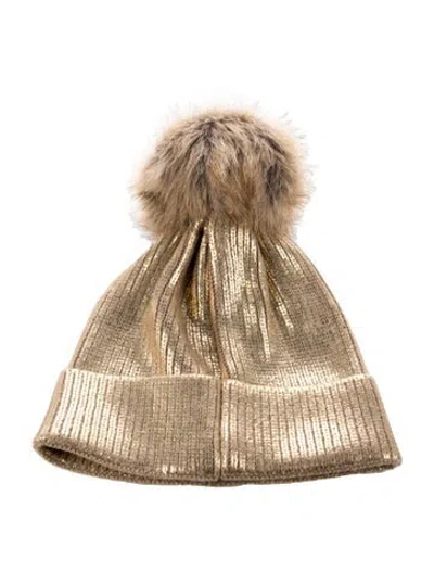 Pre-owned Donna Salyers Metallic Faux Fur Beanie W/tags In Gold/metallic