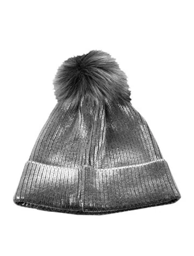 Pre-owned Donna Salyers Metallic Faux Fur Beanie W/tags In Metallic/silver