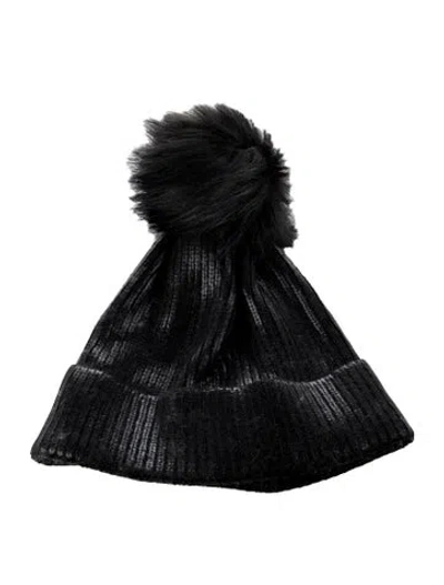 Pre-owned Donna Salyers Metallic Faux Fur Trim Beanie W/tags In Black/metallic