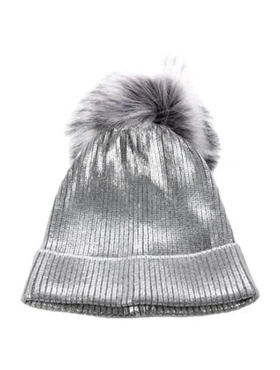 Pre-owned Donna Salyers Metallic Faux Fur Trim Beanie W/tags In Metallic/silver