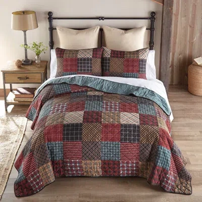 Donna Sharp Appalachia Plaid 3pc Pieced Cotton Quilt Set In Blue;black;brown;green;red;beige;gold;ta