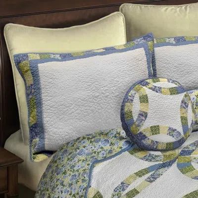 Donna Sharp Arcadia Wedding Ring Quilted Pieced Cotton Standard Sham In Blue;white;green;yellow