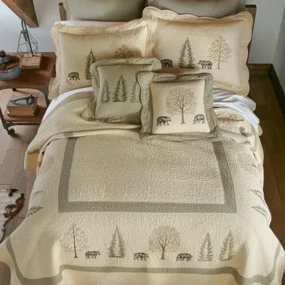 Donna Sharp Bear Creek Embroidered Pieced Cotton Quilt Collection In Black;brown;green;beige;cream