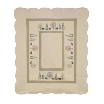 Donna Sharp Bear Creek Embroidered Pieced Cotton Quilted Throw In Black;brown;green;beige;cream
