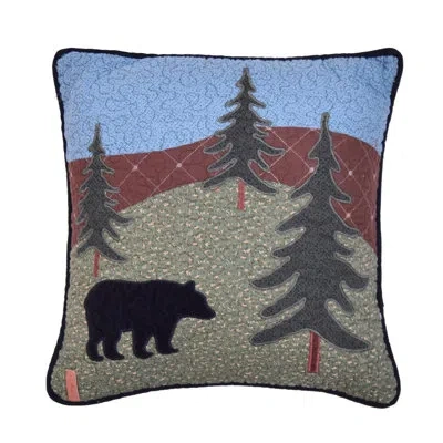 Donna Sharp Bear Lake Appliqued & Quilted Pieced Cotton Decor Pillow In Blue;black;brown;green