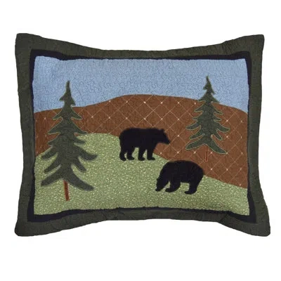 Donna Sharp Bear Lake Appliqued Pieced Cotton Quilted Standard Sham In Blue;black;brown;green;tan