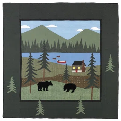 Donna Sharp Bear Lake Appliqued Quilted Pieced Cotton Throw In Blue;black;brown;green;red