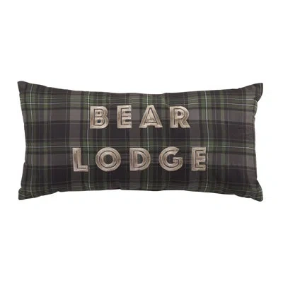 Donna Sharp Bear Panels Embroidered Plaid "bear Lodge" Decor Pillow In Black;brown;green;tan