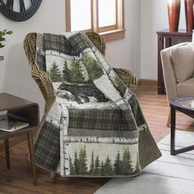 Donna Sharp Bear Panels Quilted Rustic Throw In Black;brown;white;green;gray;beige