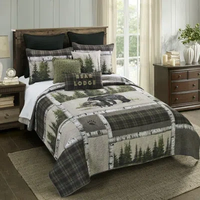 Donna Sharp Bear Panels Rustic Quilt Set In Black;brown;white;green;beige;tan