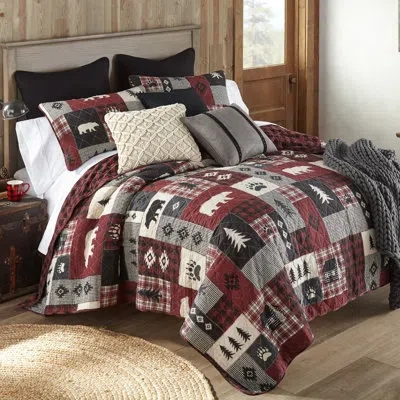 Donna Sharp Bear Peak 3pc Cotton Lodge Quilt Set In Black;red;beige