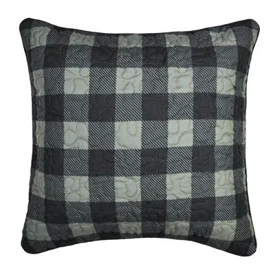Donna Sharp Bear Walk Plaid Buffalo Check Quilted Square Throw Pillow In Black;green