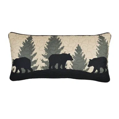 Donna Sharp Bear Walk Plaid Quilted Decor Pillow In Black;green;cream