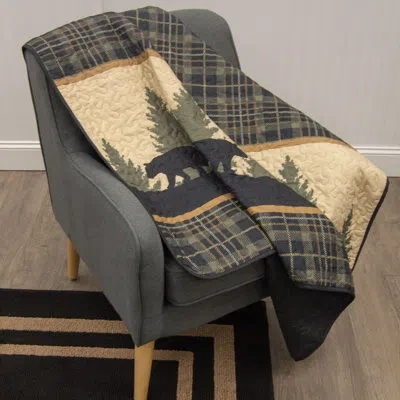 Donna Sharp Bear Walk Plaid Quilted Rustic Throw In Black;green;beige;tan
