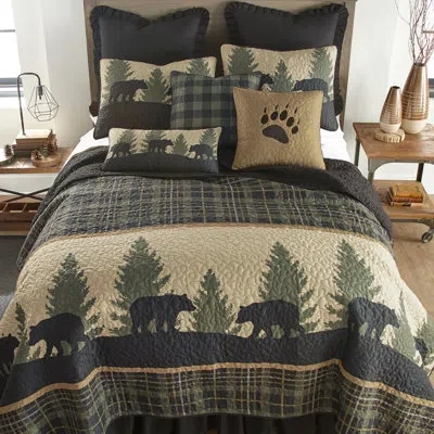 Donna Sharp Bear Walk Plaid Rustic Quilt In Black;brown;green;beige;tan
