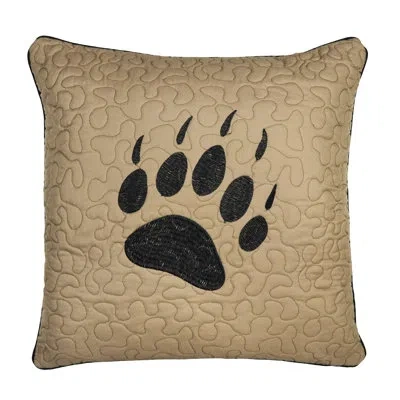 Donna Sharp Bear Walk Plaid Ucc Embroidered Quilted Paw Print Decor Pillow In Black;tan