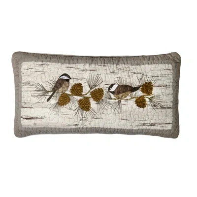 Donna Sharp Birch Forest Embroidered Chickadee Quilted Cotton Decor Pillow In Brown;white;gray;beige
