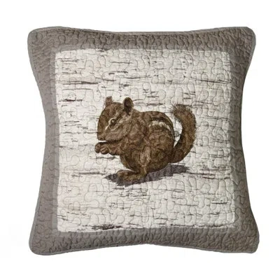 Donna Sharp Birch Forest Embroidered Chipmunk Quilted Cotton Decor Pillow In Brown;white;beige
