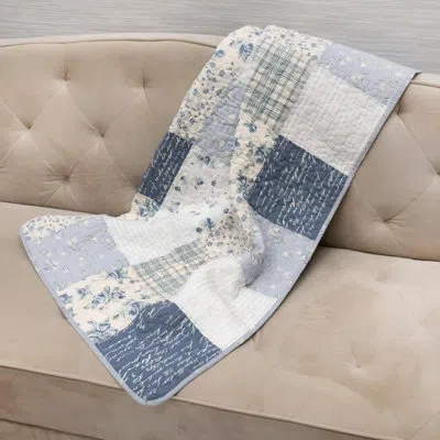 Donna Sharp Blue Pastures Pieced Cotton Quilted Throw And Lap Quilt In Blue;white;green;cream;ivory;navy