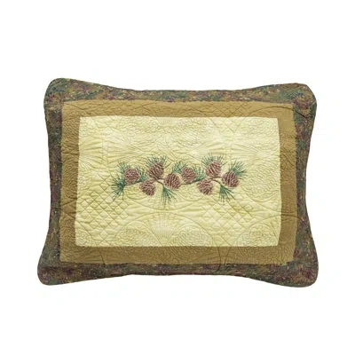 Donna Sharp Cabin Raising Pine Cone Embroidered Pieced Cotton Standard Sham In Brown