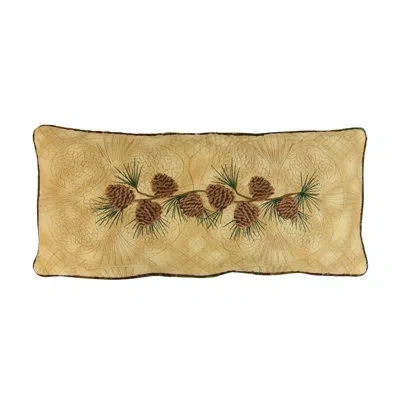 Donna Sharp Cabin Raising Pine Cone Embroidered Quilted Cotton Decor Pillow In Brown;green;beige;gold;cream;tan