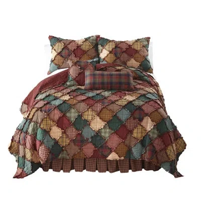 Donna Sharp Campfire Ragged Pieced Cotton Quilt In Brown;green;red;gold;tan
