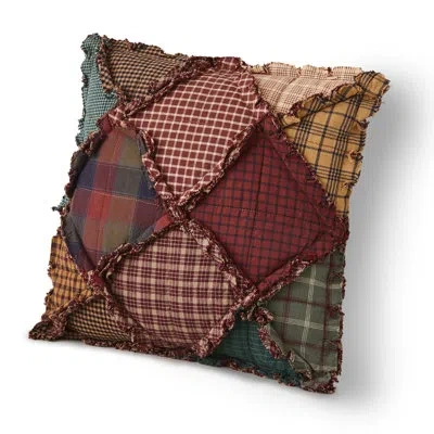 Donna Sharp Campfire Ragged Pieced Cotton Quilted Decor Pillow In Brown;green;red;beige;yellow