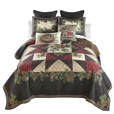 Donna Sharp Cardinal Pine 3pc Lodge Quilt Set In Black;brown;green;red;beige;ivory;tan