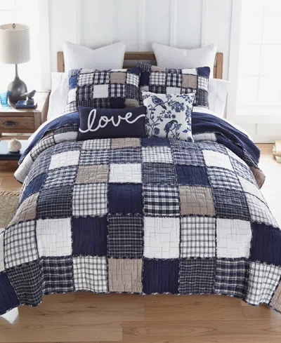 Donna Sharp Checkerboard Cotton 3-piece Quilt Set, Queen In Blue