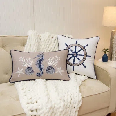 Donna Sharp Checkerboard Indigo 2pc Cotton Pillow Set In Nautical,tan,navy