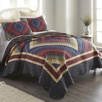 Donna Sharp Chesapeake 3pc Traditional Style Quilt Set In Blue;green;red;yellow;gold;cream;navy