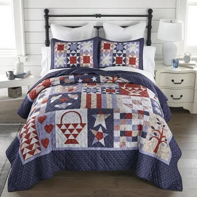Donna Sharp County Fair Ucc Patriotic Americana Quilt Set In Blue;red;beige;ivory;navy
