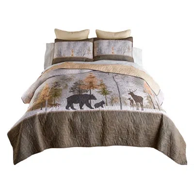 Donna Sharp Dawn Mist 3pc Lodge Quilt Set In Black;brown;green;beige;yellow;orange;go