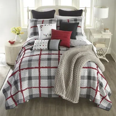 Donna Sharp Dawson 3pc Contemporary Ragged Cotton Quilt Set In Black;white;gray;red