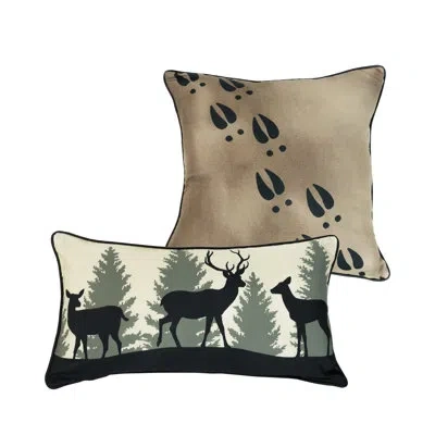 Donna Sharp Deer Walk 2pc Rustic Pillow Set In Black,beige,brown,green,tan