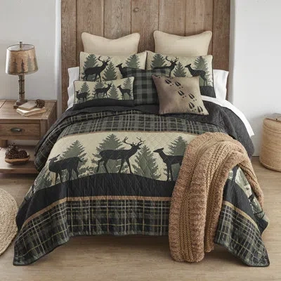 Donna Sharp Deer Walk Ucc Lodge Quilt Set In Black;green;beige;gold